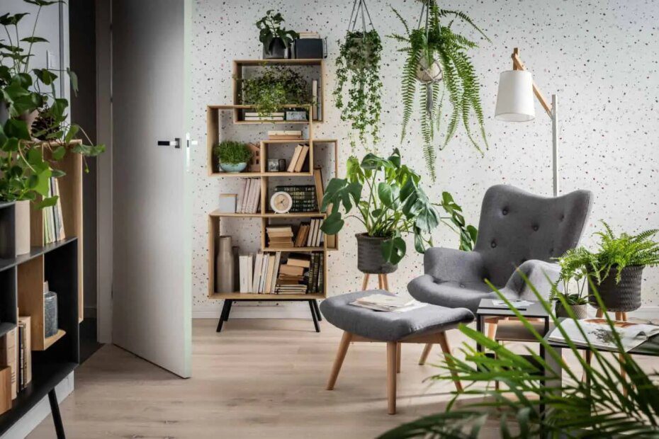 espaço dentro de casa com várias plantas