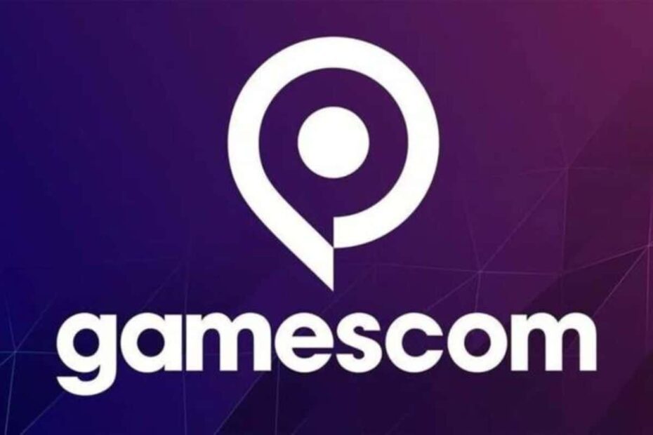 Logo do evento de games Gamescom acima do título do evento.