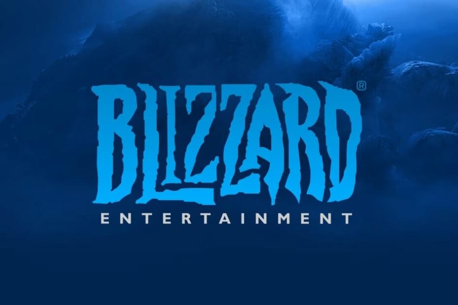 texto blizzard entertainment em frente a uma paisagem de neve