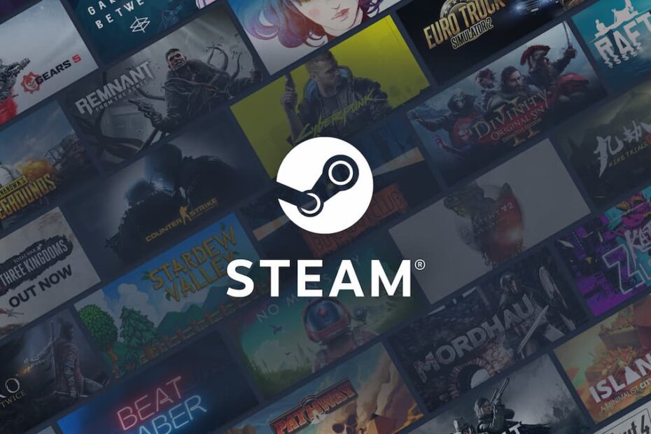 logo da loja da steam na frente de vários jogos