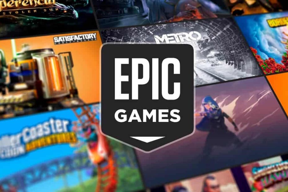 Logo da Epic Games Store e ao fundo a capa de alguns dos jogos disponíveis na plataforma.