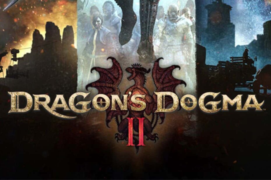 Banner do jogo Dragon's Dogma II. Ao centro, há o destaque para o título do jogo